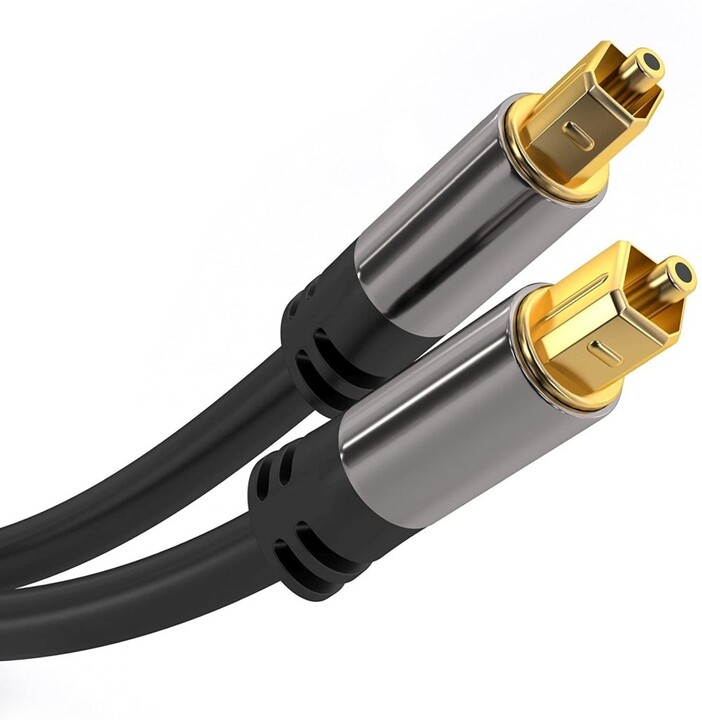 PremiumCord kabel Toslink, M/M, průměr 6mm, pozlacené konektory, 2m, černá