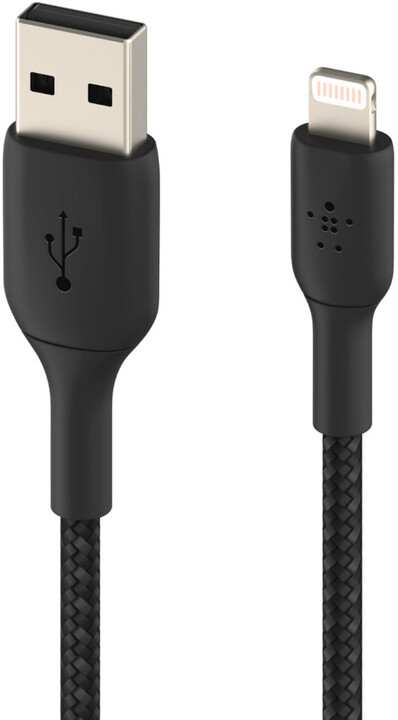 Belkin kabel USB-A - Lightning, M/M, MFi, opletený, 15cm, černá_1682855406