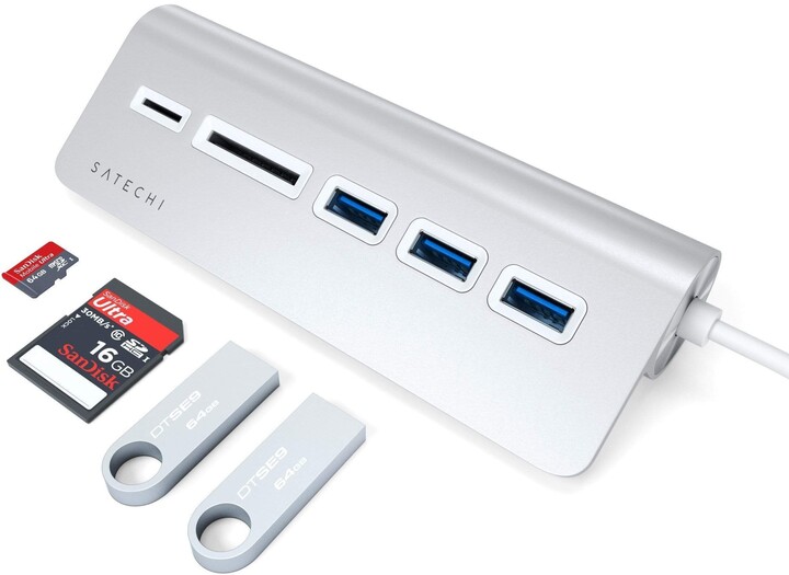 Satechi Type-C Aluminum USB HUB Card Reader, stříbrná_848250681