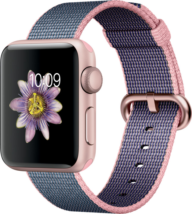 Apple Watch 2 38mm Rose Gold Aluminium Case with Light Pink/Midnight Blue Woven Nylon Band_1160373883