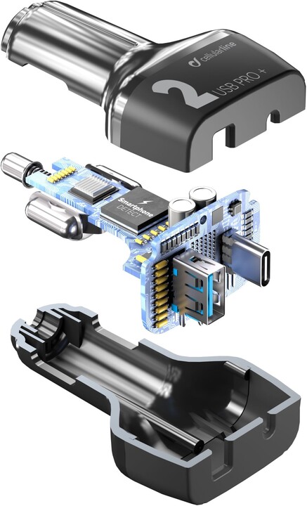 CellularLine autonabíječka Car Multipower 2 PRO+, USB-C + USB port, černá_1747040849