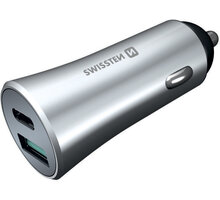 SWISSTEN adaptér do auta USB-C + USB, PD, QC 3.0, 36W, stříbrná_1275839840