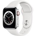 Apple Watch Series 6 Cellular, 44mm, Silver Stainless Steel, White Sport Band - Regular_819884888