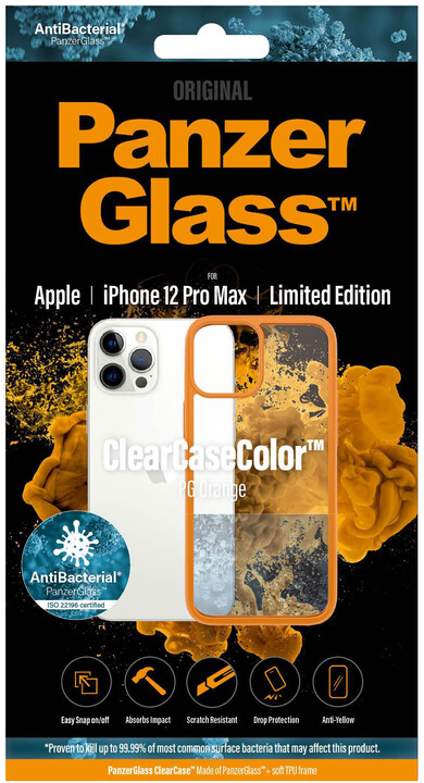 PanzerGlass ochranný kryt ClearCase pro iPhone 12 Pro Max, antibakteriální, oranžová_1963965050