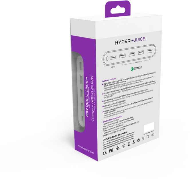 HYPER HyperJuice 80W USB-C nabíjecí adaptér s 4 x QC 3.0 USB, bílý_200667615