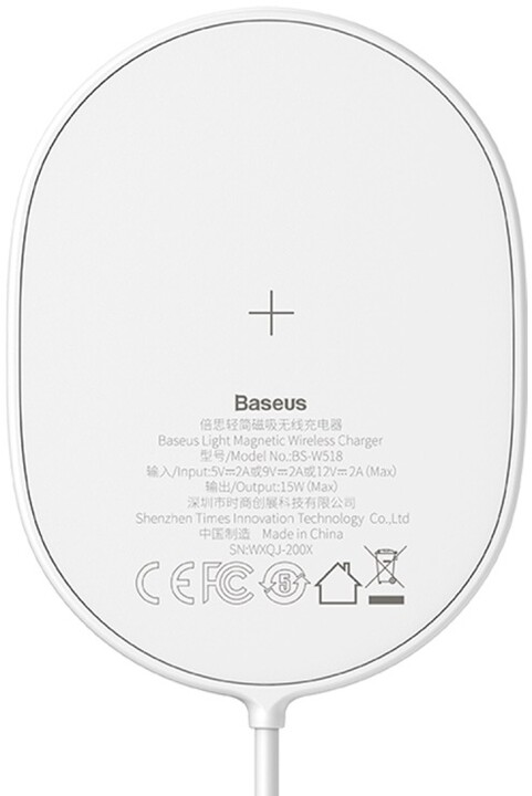 Baseus bezdrátová nabíječka Light Magnetic, 15W, bílá + USB-C kabel, PD, 1.5m_363665944