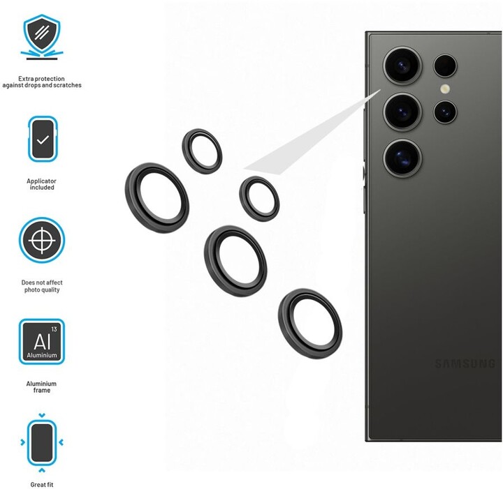 FIXED ochranná skla čoček fotoaparátů pro Samsung Galaxy S24 Ultra, černá_805836491