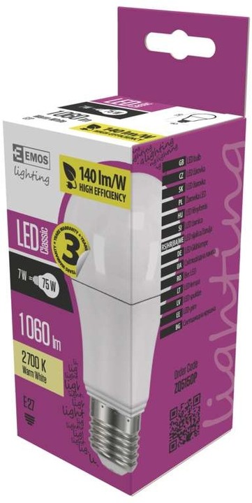 Emos LED žárovka Classic A60 7,5W E27, teplá bílá_600072726