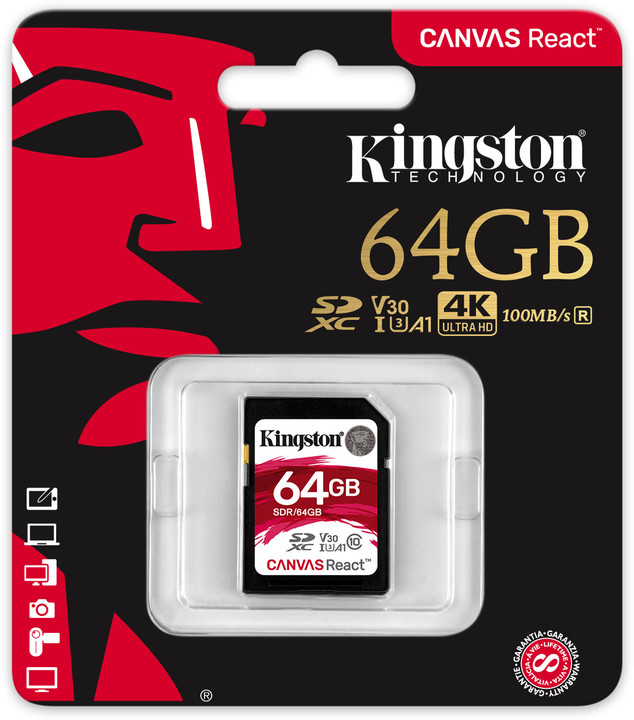 Kingston SDXC Canvas React 64GB 100MB/s UHS-I U3_1945622459