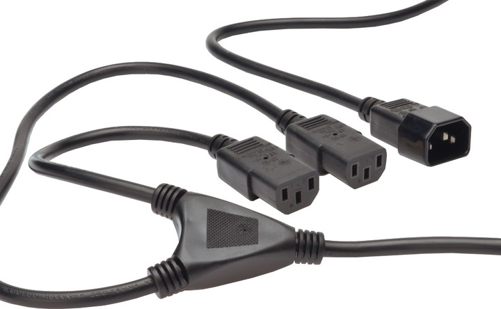 PremiumCord kabel síťový 230V, Y-kabel prodlužovací M-2x F