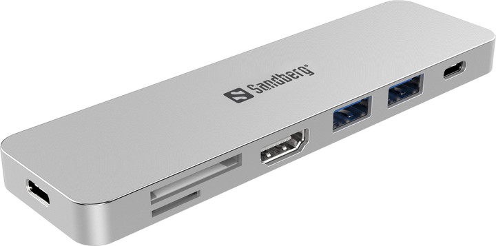 Sandberg USB-C HUB, HDMI+SD+USB+USB-C, stříbrná_1320270193