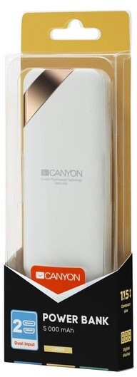 Canyon powerbanka 5000 mAh Li-poly, Smart IC, displej s indikací nabití, bílá_713396676