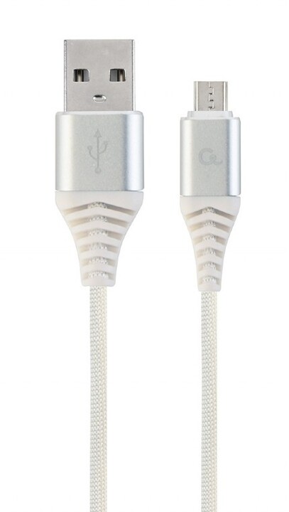 Gembird kabel CABLEXPERT USB-A - MicroUSB, M/M, opletený, PREMIUM QUALITY, 1m, bílá/stříbrná