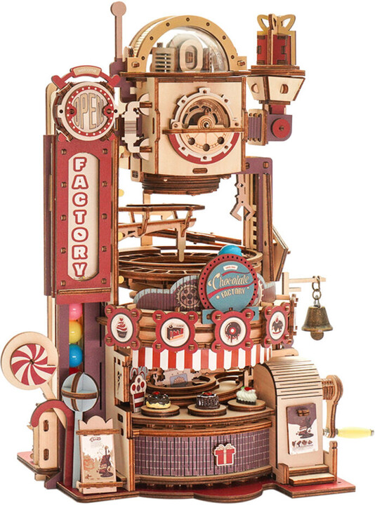 Stavebnice RoboTime - Továrna na čokoládu, kuličková dráha, dřevěná_1035345742
