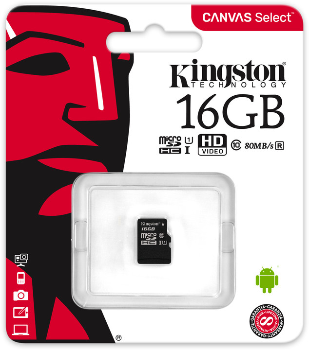 Kingston Micro SDHC Canvas Select 16GB 80MB/s UHS-I_851982684