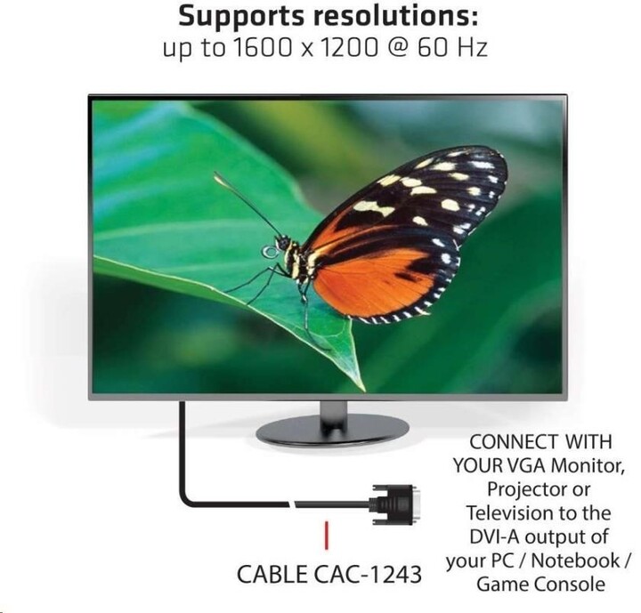 Club3D kabel DVI-A - VGA, UXGA@60Hz, 3m, černá_1141963601