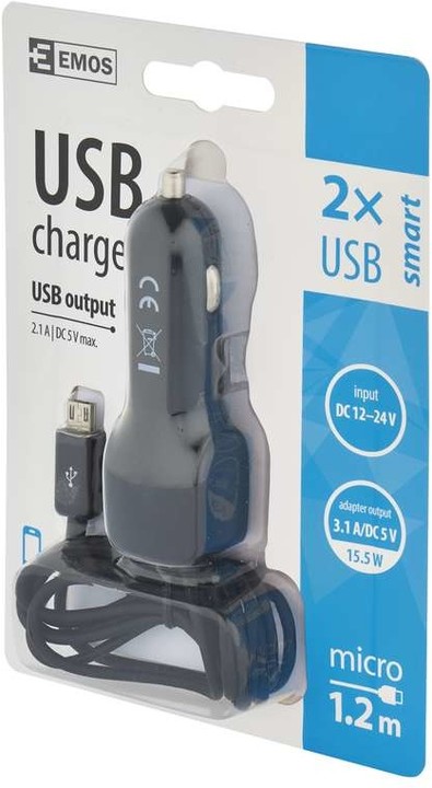 Emos Univerzální USB adaptér do auta 3,1A (15,5W) max., kabelový_1666900275