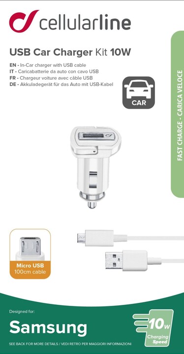 CellularLine Set autonabíječky a micro USB kabelu, 10W, bílá_1165179533
