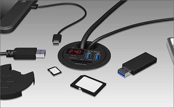 ICY BOX IB-Hub1404, 3x USB 3.0 (1x Type-C), SD/MicroSD card reader, LED display_1482180989