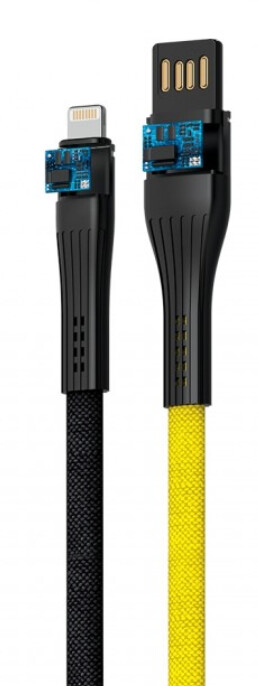 Forever CORE datový kabel Lightning, 3A, 1m, plochý textilní, žlutá/černá
