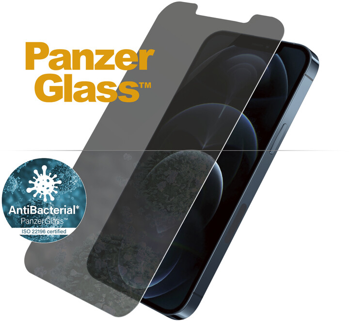 PanzerGlass ochranné sklo Standard Privacy pro iPhone 12 Pro Max, antibakteriální, 0.4mm, čirá_1866487219