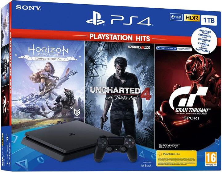 PlayStation 4 Slim, 1TB, černá + Gran Turismo Sport + Horizon Zero Dawn + Uncharted 4_2127565247