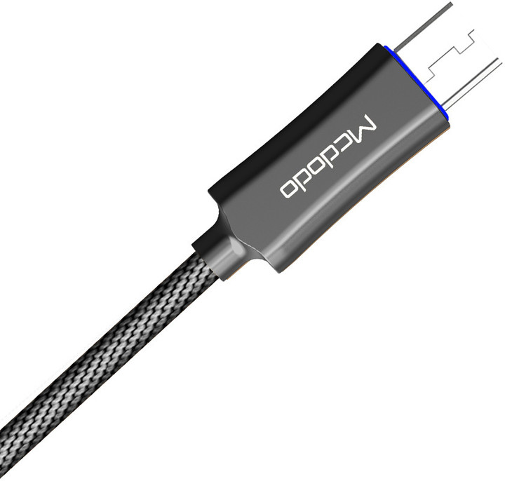 Mcdodo Knight rychlonabíjecí datový kabel microUSB s inteligentním vypnutím napájení, 1,5m, šedá_5093900