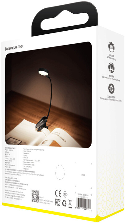 Baseus lampa s klipem, LED, flexibilní, 3W, černá