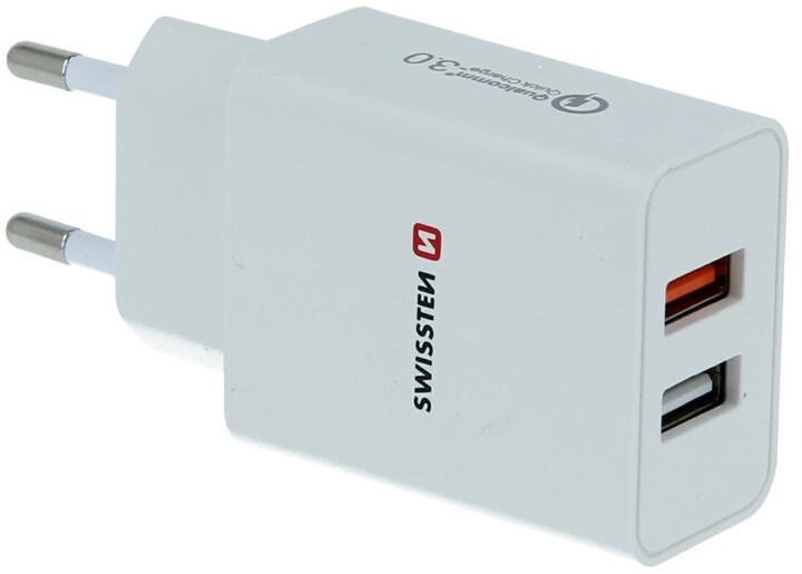 SWISSTEN síťový adaptér 2x USB, QC 3.0, 2.1A, 23W, bílá_1353124304