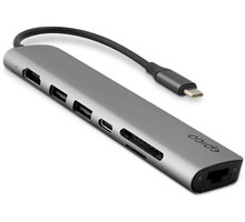 EPICO multifunkční HUB 7v1, 2x USB-A, USB-C, HDMI 8K, microSD/SD, RJ45, šedá 9915112100071