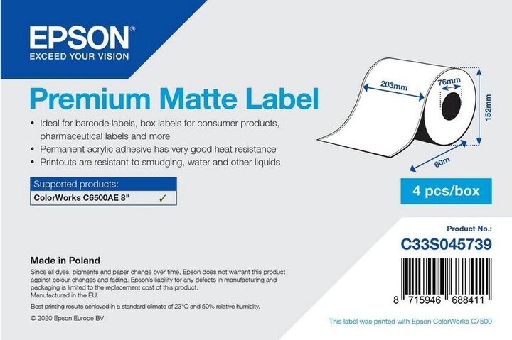 Epson ColorWorks role pro pokladní tiskárny, Premium Matte, 203mmx60m_1865201024