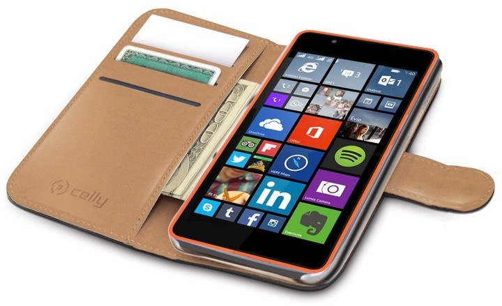 CELLY Wally pouzdro pro Microsoft Lumia 540 / 540 Dual SIM, PU kůže, černá_1392734838