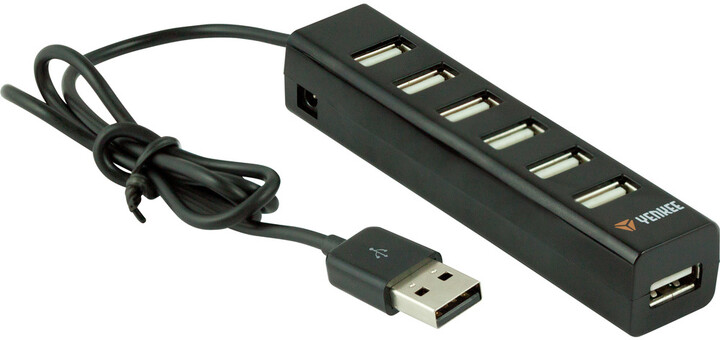 YENKEE USB hub YHB 7001BK, 7x USB-A 2.0, černá