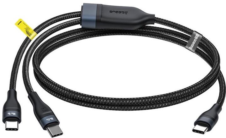 BASEUS kabel Flash Series 2v1, USB-C - 2xUSB-C, M/M, nabíjecí, datový, 100W, 1.5m, černá_55282010