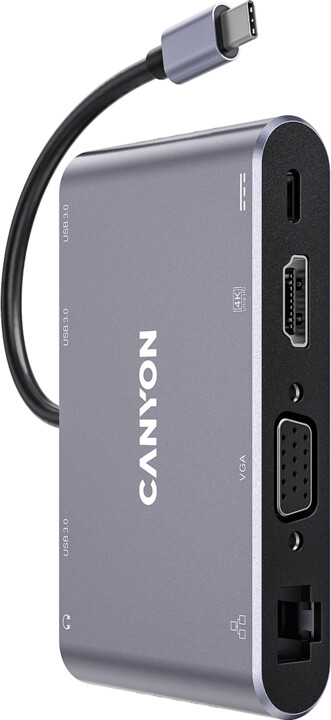 CANYON replikátor portů DS-14 8v1, 1xUSB-C PD 100W, 1xHDMI (4K), VGA, 3xUSB-A 3.0,_1521105744