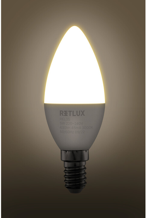 Retlux žárovka REL 35, LED C37, 4x5W, E14, teplá bílá, 4ks_27248241