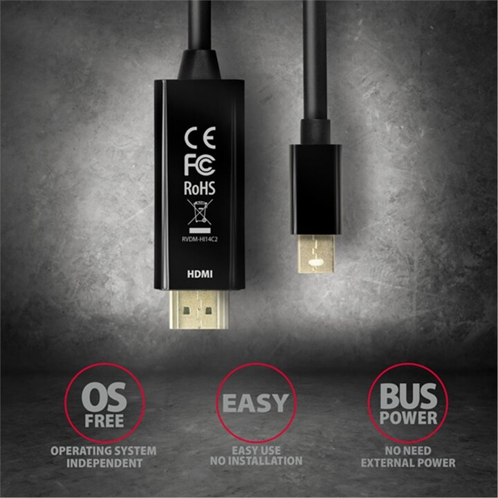 AXAGON kabel mini DisplayPort - HDMI 1.4, 4K@30Hz, 1.8m, černá_273219082