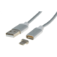 PremiumCord magnetický micro USB 2.0, A-B nabíjecí a datový kabel 1m, stříbrná