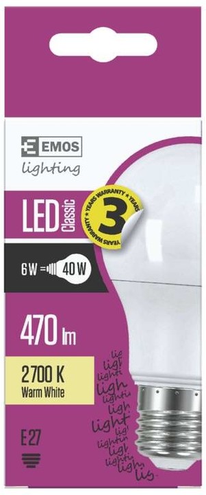 Emos LED žárovka Classic A60 6W E27, teplá bílá_1995925663