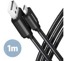 AXAGON kabel USB-A - micro USB2.0 HQ, 2.4A, opletený, 1m, černá
