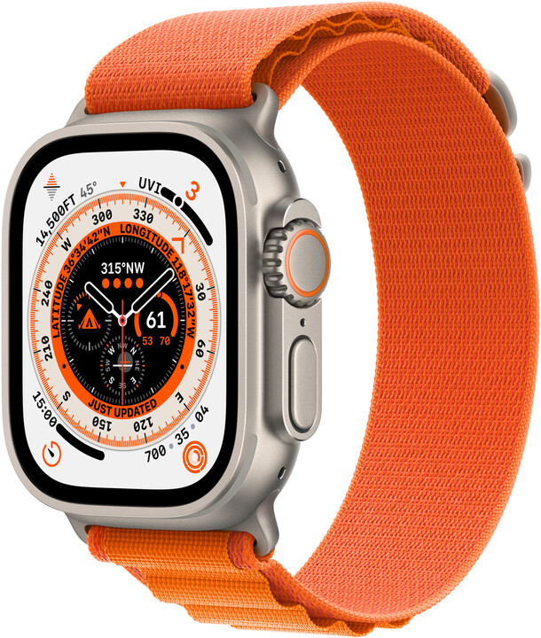 Apple Watch Ultra, 49mm, Cellular, Titanium, Orange Alpine Loop - Small_1649640425