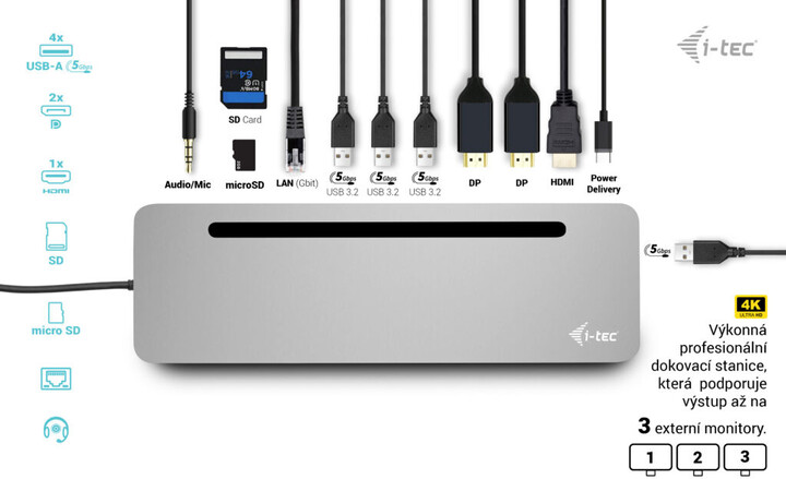 i-tec dokovací stanice USB-C Metal Ergonomic, 3x 4K Display, PD 100W_1783591279