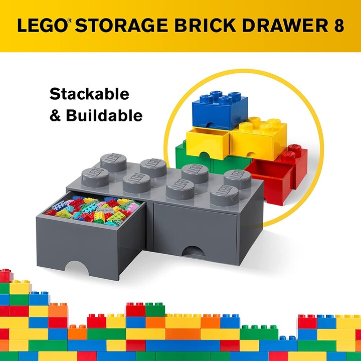 Úložný box LEGO, 2 šuplíky, velký (8), tmavě šedá_67824042