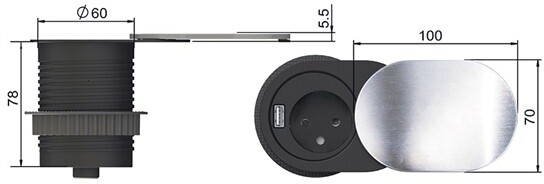 Solight USB 1x vestavná zásuvka + 1x USB s posuvným víčkem, prodlužovací přívod 1,9m_1195265821
