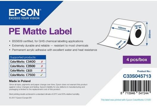 Epson ColorWorks role pro pokladní tiskárny, PE Matte, 102x76mm, 1570ks_404211274