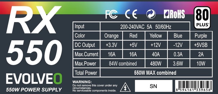 Evolveo RX 550 - 550W, RGB, bulk_633251802