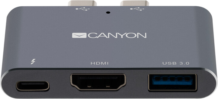 Canyon dokovací stanice, 3 porty, 2x USB-C - USB-A, Thunderbolt 3, 4K HDMI, PD, 100W, šedá_2083201099