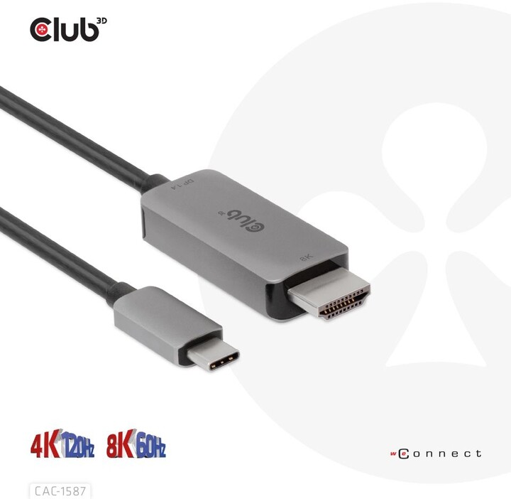 Club3D kabel USB-C - HDMI, 4K120Hz 8K60Hz HDR10 s DSC1.2, M/M, 3m_1565869653