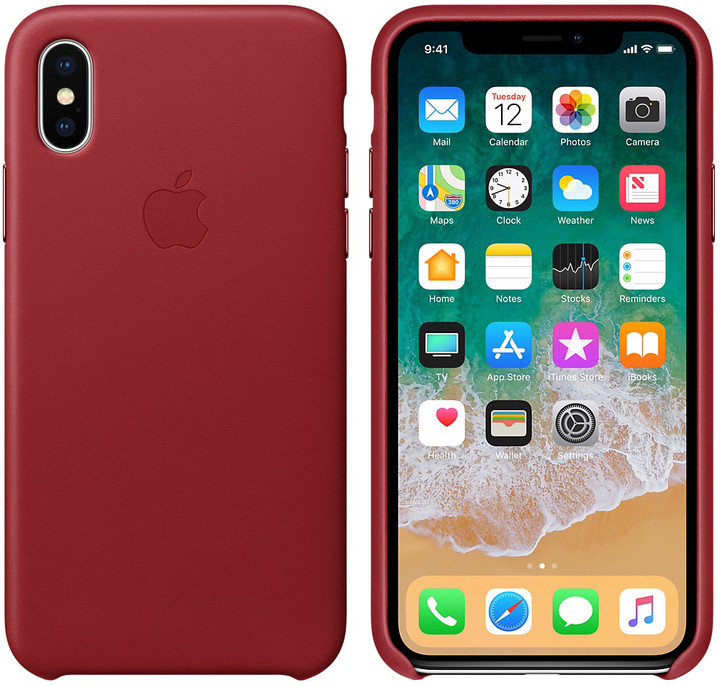Apple kožený kryt na iPhone X, červená_1976524326