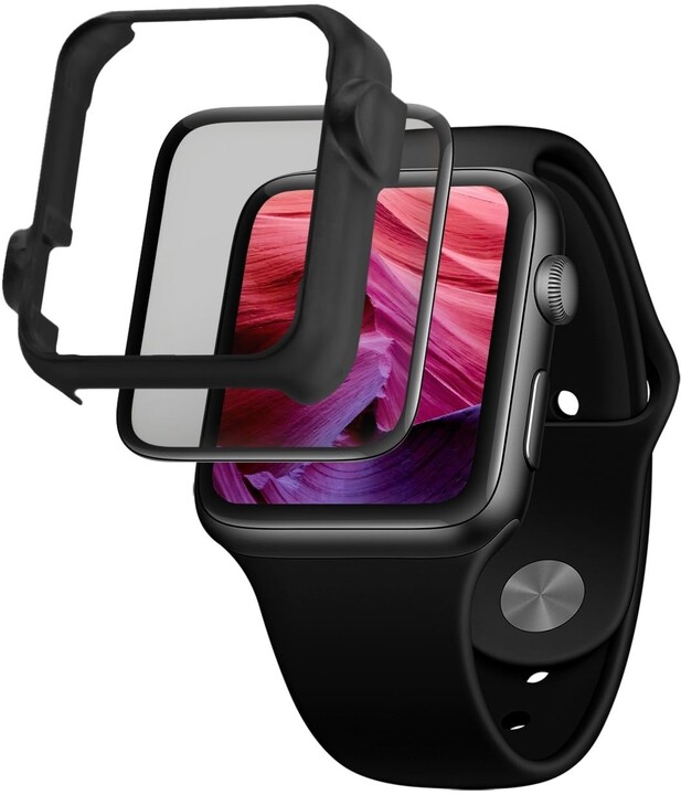 FIXED ochranné sklo pro Apple Watch 44mm s aplikátorem, lepení přes celý displej, černá_1449837259